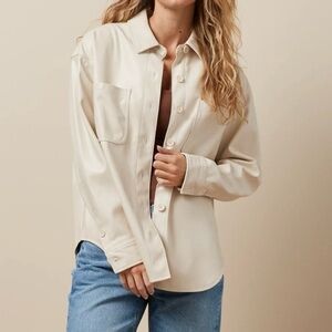 American Eagle Oversized Vegan Leather Shacket Cream Womens Size XXL NWOT